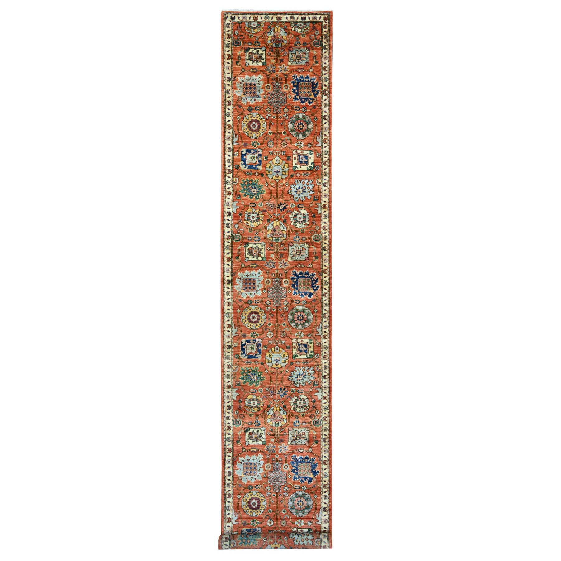 2'8"x15'9" Rust Red, Northwest Persian All Over Design, Aryana Grade, Vegetable Dyes, Soft Pile, High Mountain Wool, Hand Knotted, Densely Woven, XL Runner, Oriental Rug 